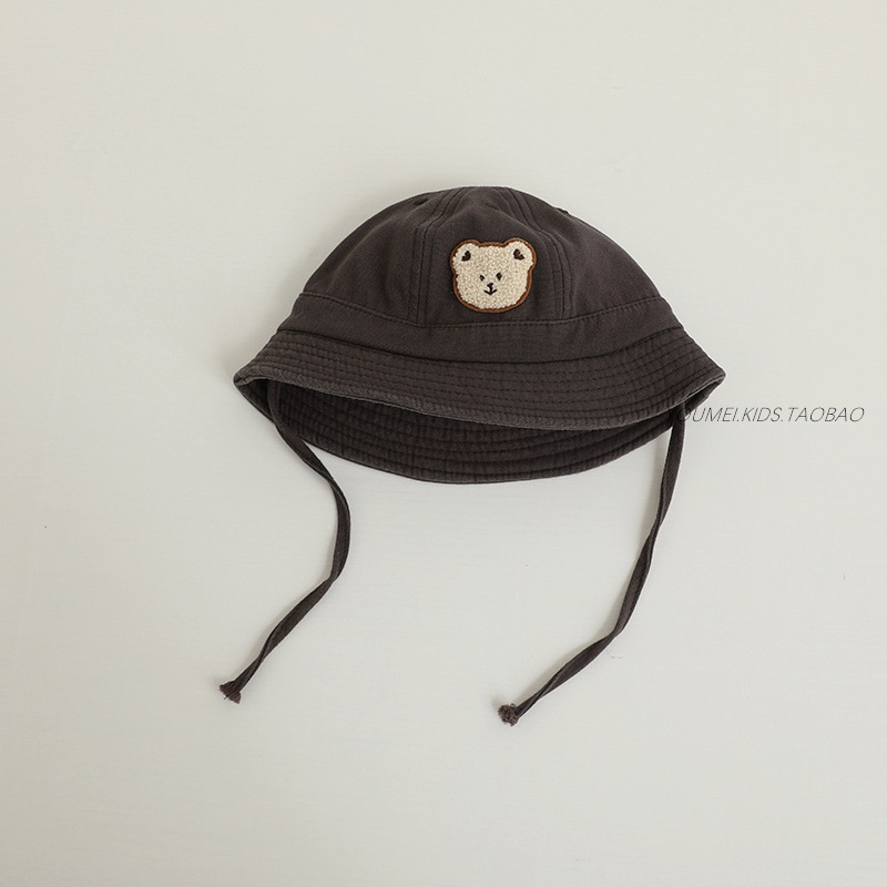 Mũ Tai Bèo Vải Lanh Chống Nắng Màu Trơn Thêu Họa Tiết Gấu Hoạt Hình Phong Cách Cổ Điển Thời Trang Mùa Hè Cho Bé