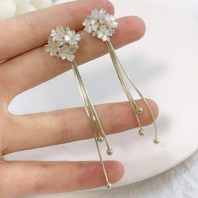 Bông Tai Dáng Dài Hình Hoa Đính Đá Nhiều Màu Sắc Thời Trang Hàn Quốc