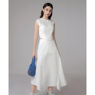 COLLIDE - Eugene set - Set áo croptop dáng corset và chân váy midi kaki trắng