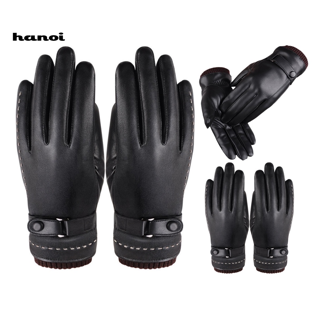 1 Đôi Găng Tay Da Giả Lót Lông Cừu Giữ Ấm Chống Gió Có Thể Chạm Màn Hình Cảm Ứng