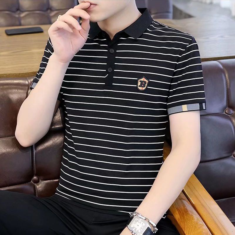 Áo Thun Polo Ngắn Tay Họa Tiết Sọc Ngang Thời Trang Dành Cho Nam Mi