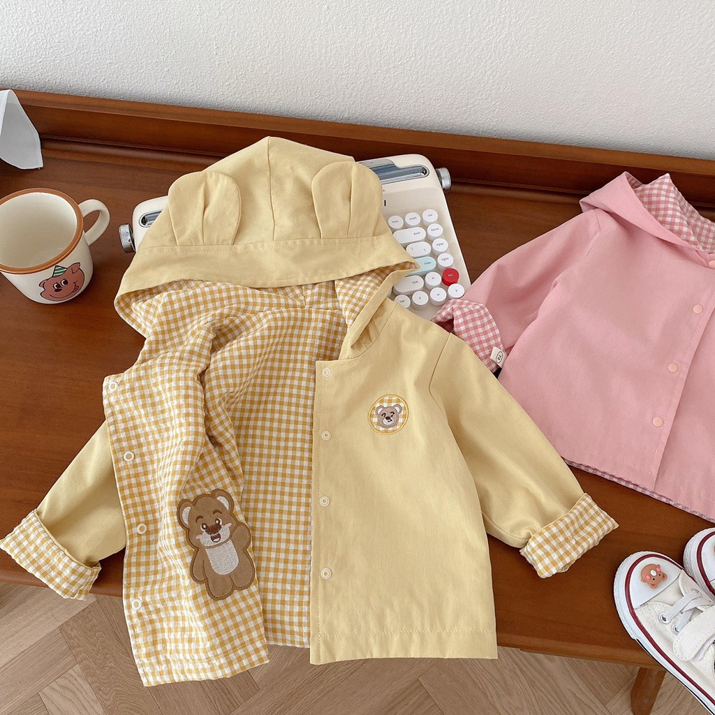 Áo khoác kaki 2 mặt hoạ tiết thỏ cho bé gái