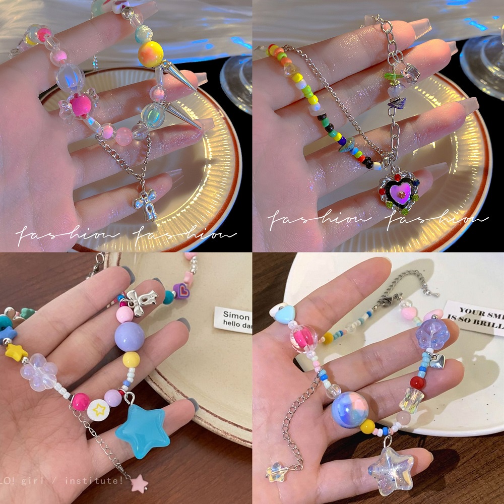 Vòng Cổ Xỏ Hạt Pha Lê Nhiều Màu Hình Ngôi Sao / Trái Tim / Hoa /