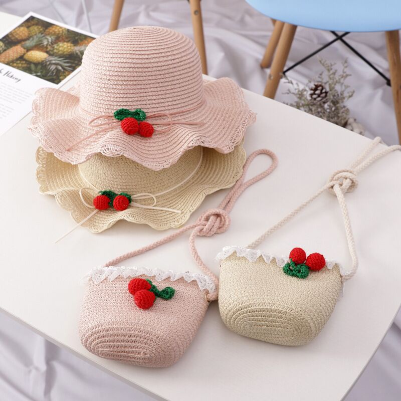 Nón Cói Đi Biển Chống Nắng In Họa Tiết Cherry Dễ Thương Thời Trang Mùa Hè Cho Mẹ Và Bé