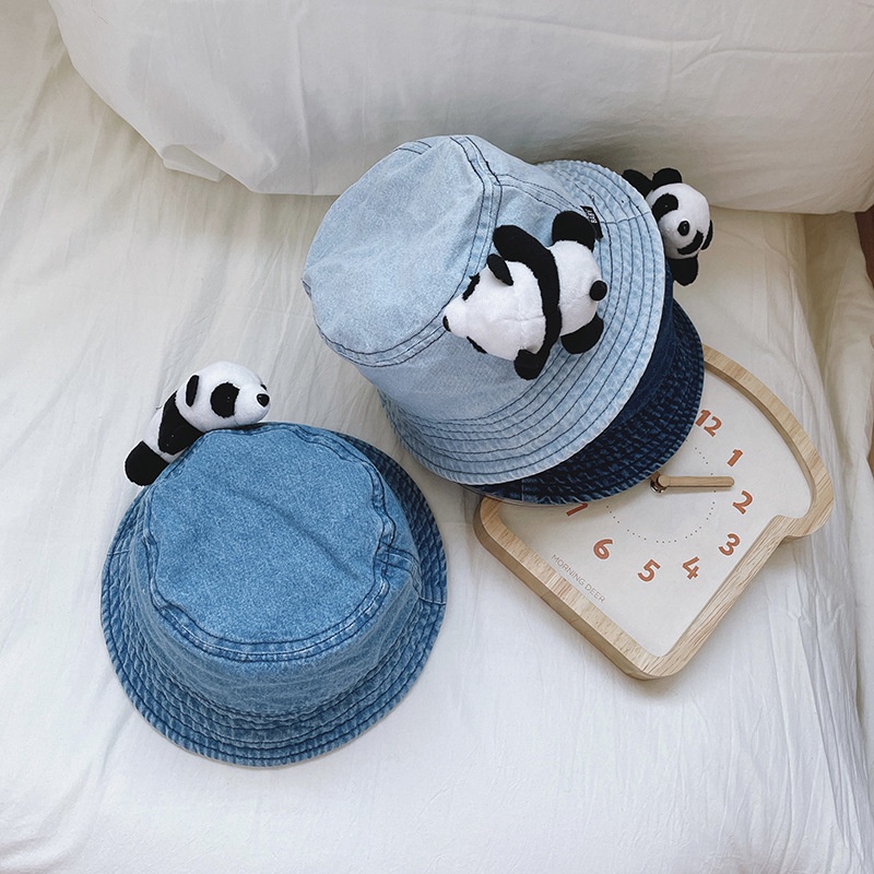Nón Bucket Denim Hình Gấu Trúc 3D Dễ Thương Cho Bé