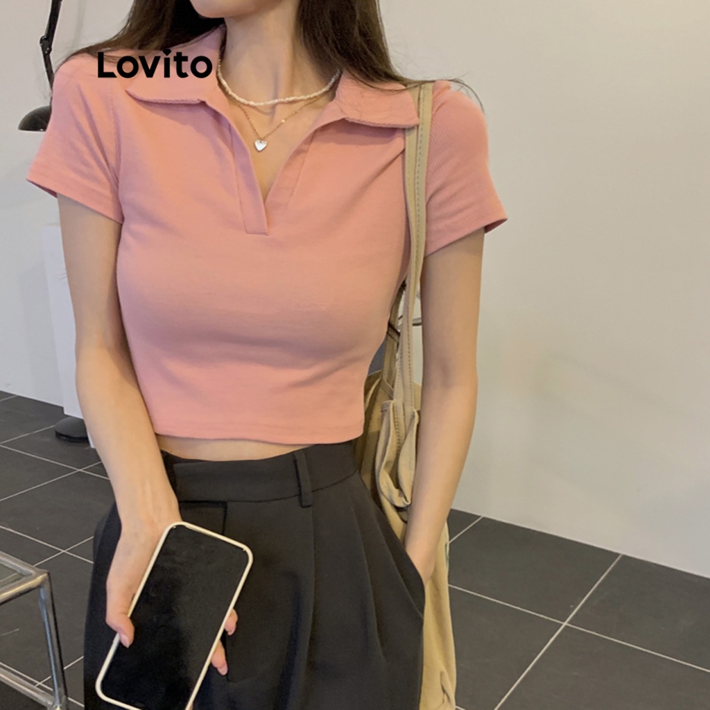 Áo thun LOVITO tay ngắn cổ cơ bản polo màu trơn thường ngày cho nữ LNE10186