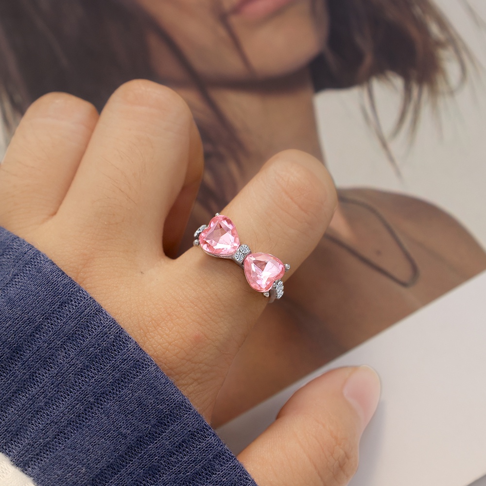 Nhẫn Mạ Vàng / Bạc Y2K Đính Đá Zircon Hình Nơ / Trái Tim Xinh Xắn Thời Trang Cho Nữ