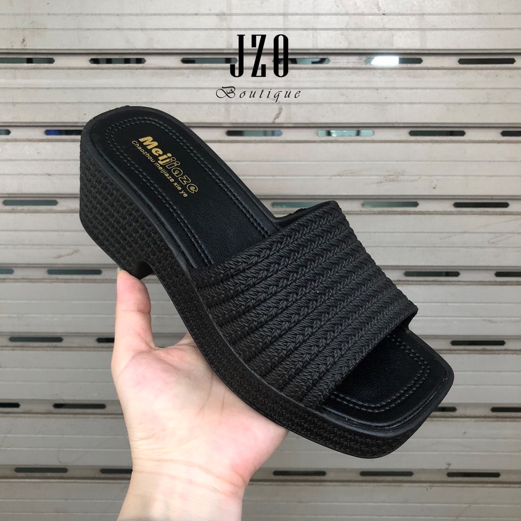 Dép nhựa nữ quai ngang cao gót 5cm Meijiaze GNN302