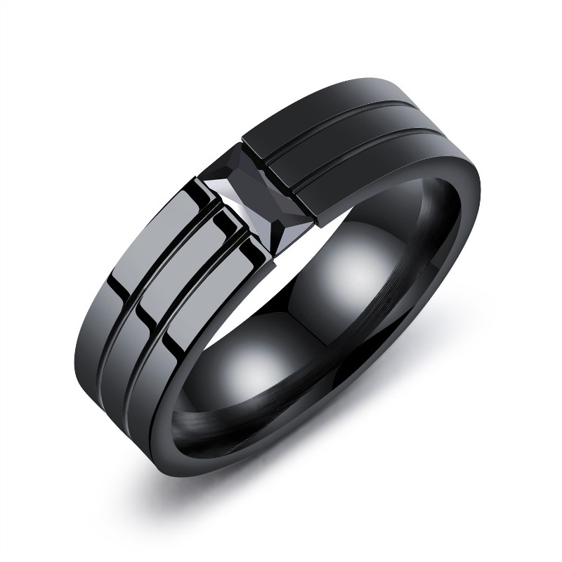 Nhẫn Thép Titan Đen Đính Đá zircon Thời Trang Cho Nam