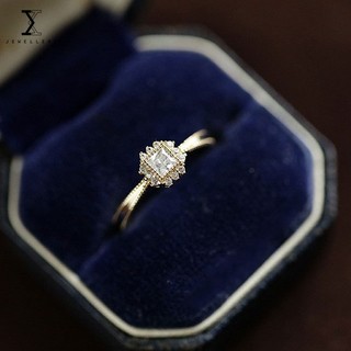 Nhẫn mạ bạc 100% s925 đính đá zircon hình vuông lấp lánh sang trọng thời trang cho nữ