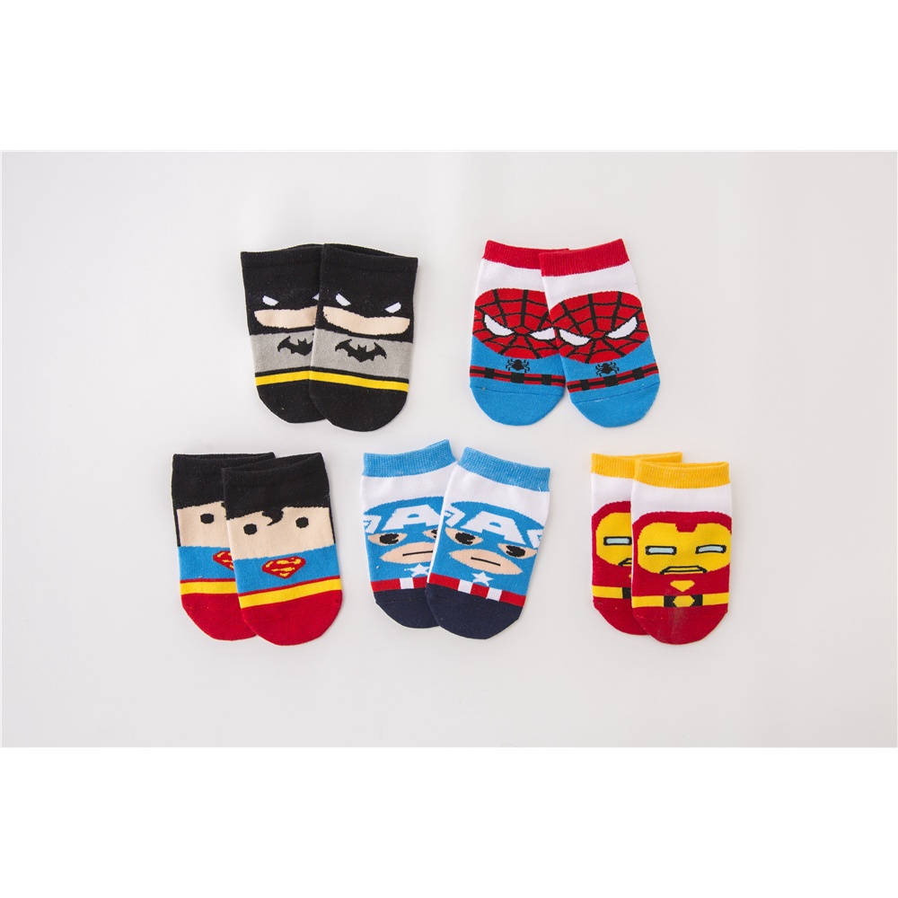 Set 5 Đôi Tất Cotton Mỏng Thoáng Khí In Hình Marvel / Người Sắt / Superman / Frozen 2 Cho Bé