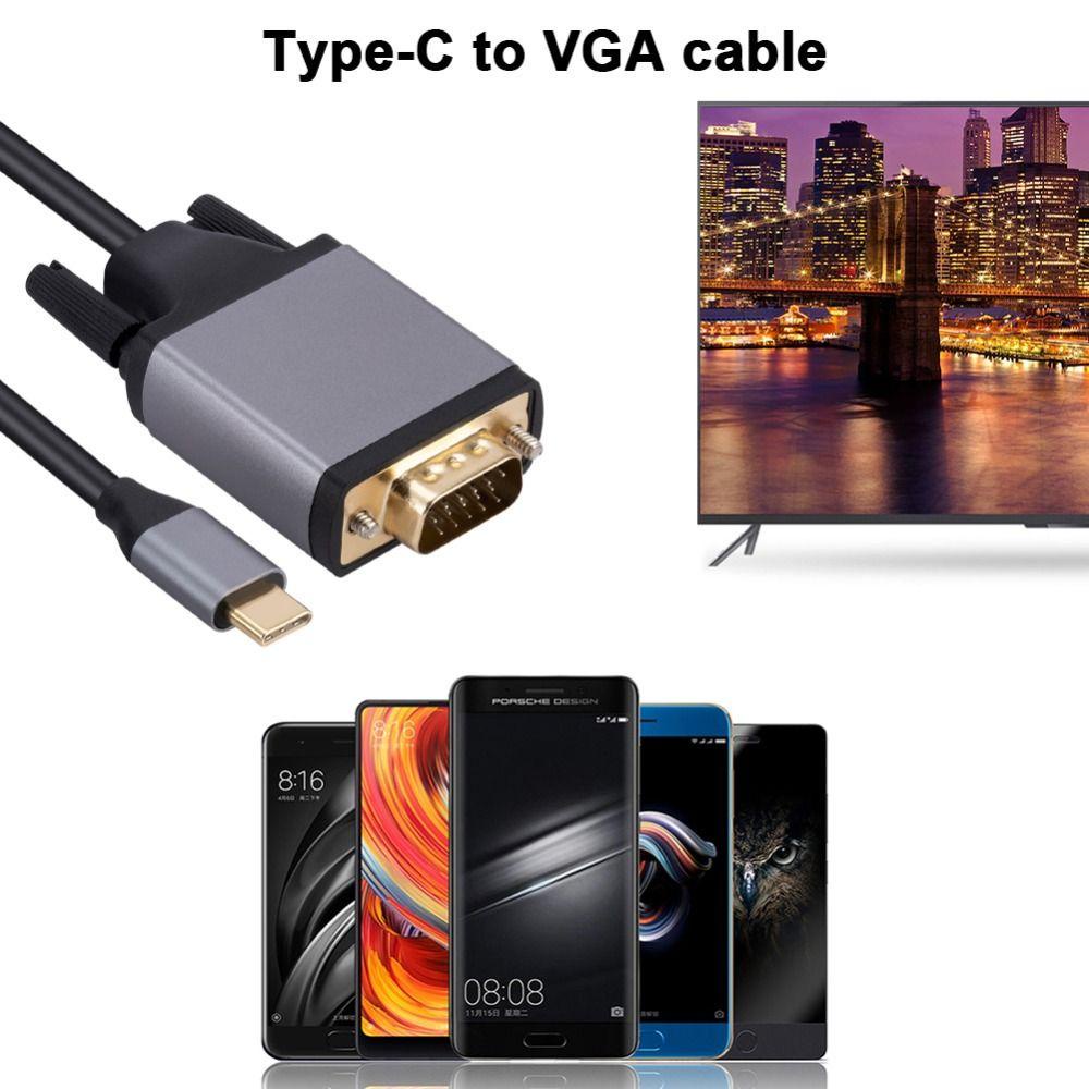 Dây Cáp Nối Dài 1.8M Đầu Type-C Sang VGA Bằng Hợp Kim Nhôm 3.1 24pin 10Gbps Tiện Dụng Cho Màn Hình / Máy Chiếu / TV / Laptop