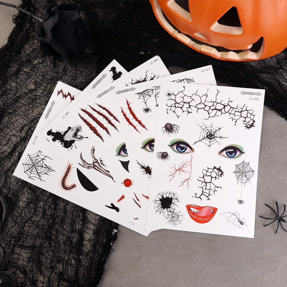 Terror party demon cosplay hình xăm sticker halloween dùng một lần dán mặt phù thủy siêu mỏng