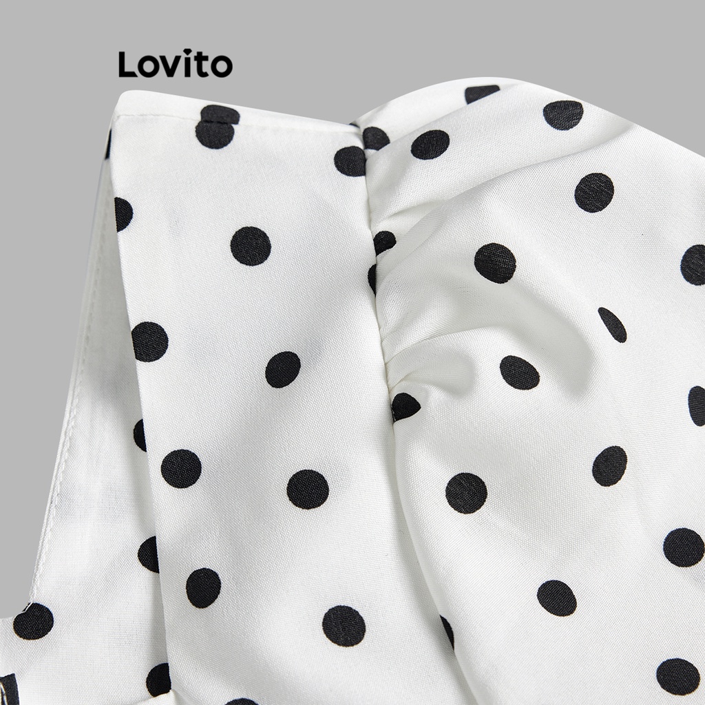 Đầm tay phồng Lovito chấm bi thanh lịch cho nữ LNE11052