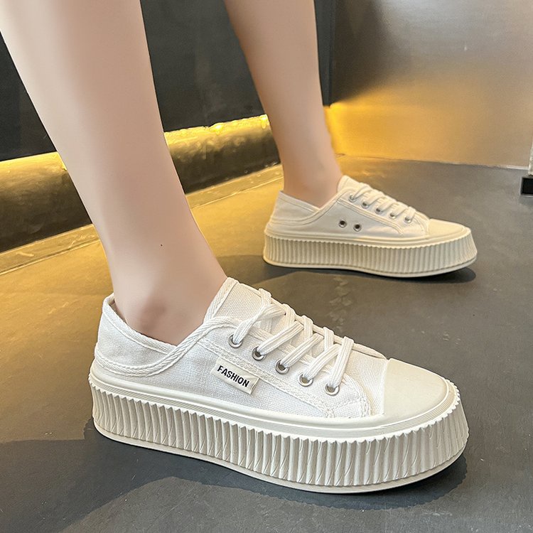 Giày Thể Thao Vải Canvas Đế Dày Buộc Dây Mẫu Mới 2023 Thời Trang Xuân Thu Cho Nữ