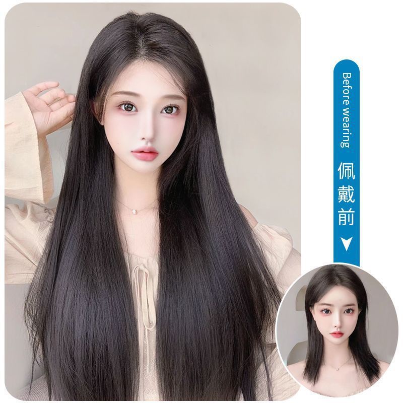 Tóc Giả Một Mảnh Thẳng Dài Xoăn Tàng Hình Chữ v Thời Trang