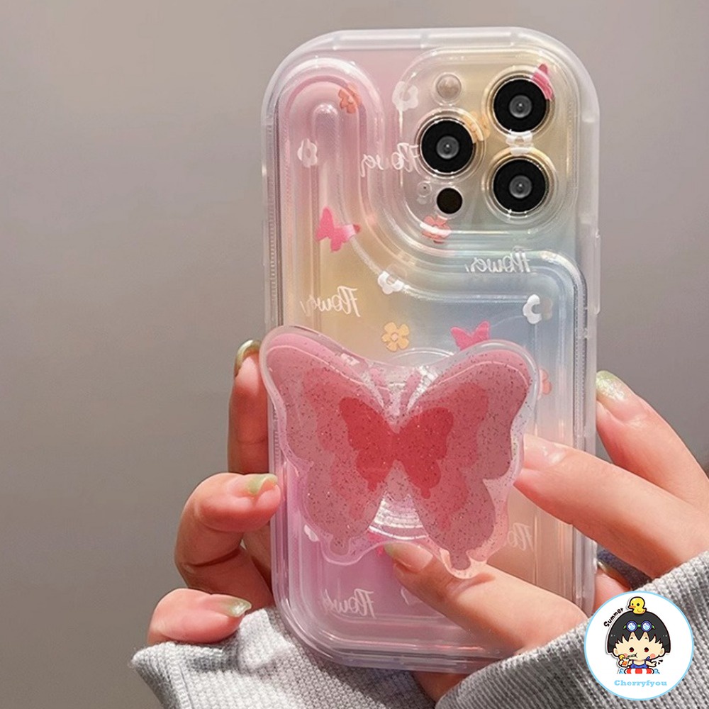 Ốp Điện Thoại TPU Mềm Hình Bướm Màu Gradient Phối Kim Tuyến Chống Sốc Cho IPhone 11 12 13 14 Pro Max