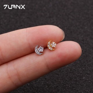 1 Khuyên Tai Helix 20Gauge Hình Trăng Sao Bằng Thép Không Gỉ Đính Đá Zircon
