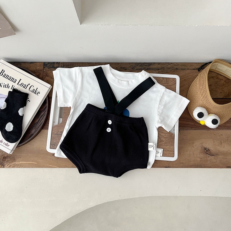 Quần Yếm Ngắn Màu Đen Thoải Mái Dễ Phối Đồ Thời Trang Mùa Hè Cho Bé Trai Và Gái