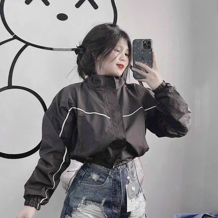 Áo khoác lửng croptop dù 2 lớp phối viền ad759 rút dây unisex ulzzang nam nữ