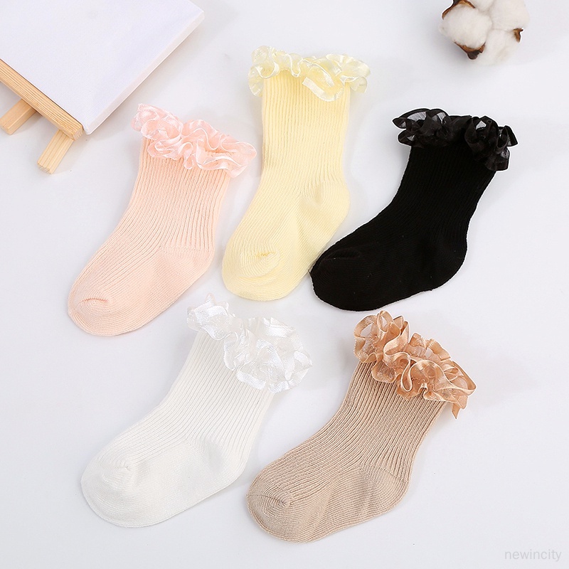 Vớ Thiết Kế Viền Bèo Nhún Màu Hồng Ngọt Ngào Dễ Thương Phong Cách Hàn Quốc Cho Bé Gái