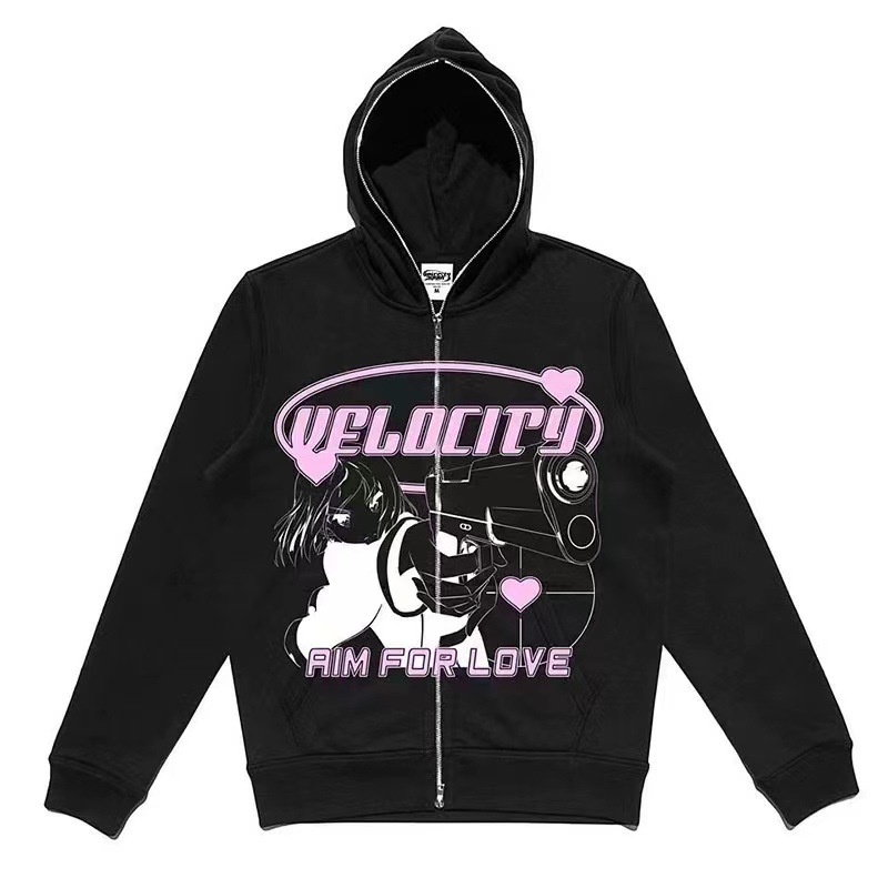 Áo khoác hoodie MMIOT Y2K dáng rộng có khóa kéo in họa tiết phong cách gothic harajuku thời trang 2023