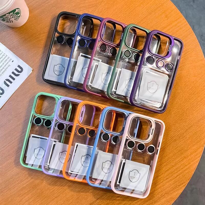 Ốp Điện Thoại Cứng Trong Suốt Kèm Giá Đỡ / Khung Hợp Kim Cho iPhone 14 13 12 pro max case iPhone11 Cover