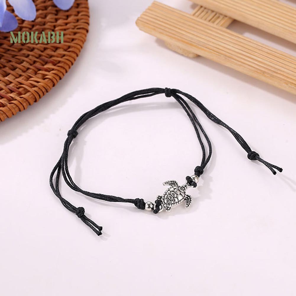 Lắc Chân Dệt Thủ Công Đính Hạt Charm Hình Rùa Phong Cách Vintage Cho Nữ