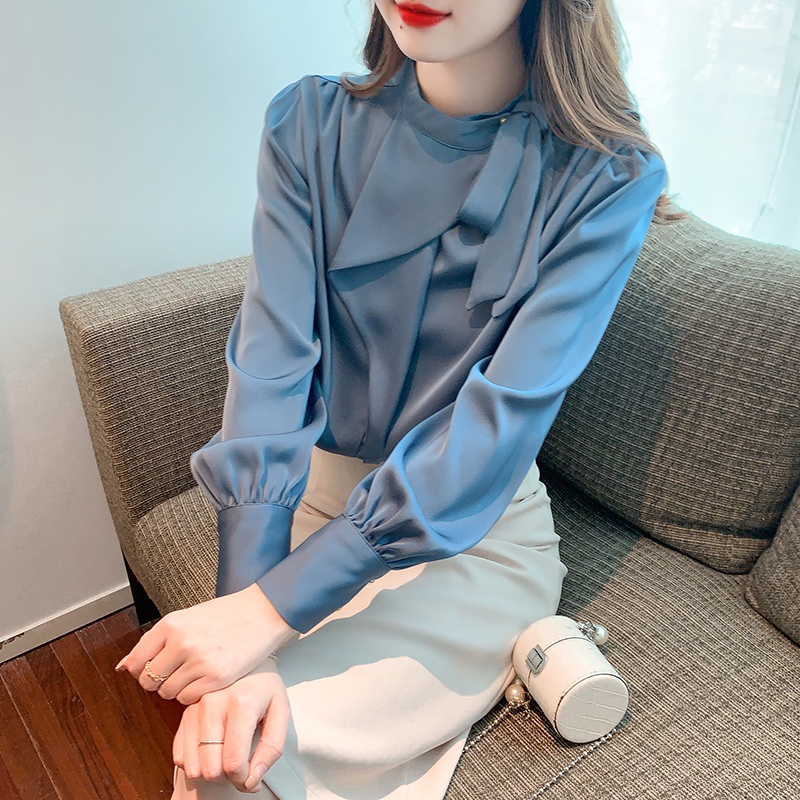 Áo Sơ Mi Thắt Nơ Tay Dài Thanh Lịch Thời Trang Mùa Thu