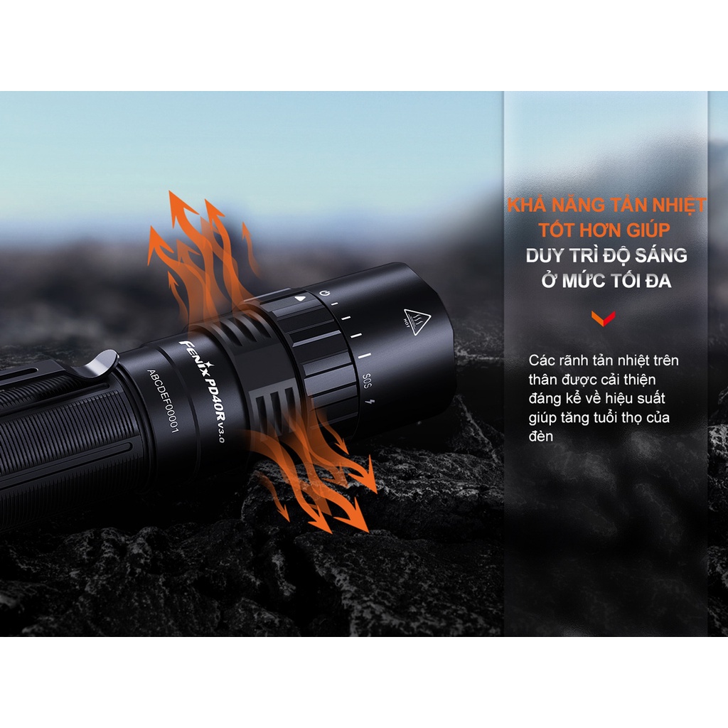Đèn pin FENIX PD40R V3.0 sáng 3000lm chiếu xa 500m sạc USB-C pin 21700 5000mAh