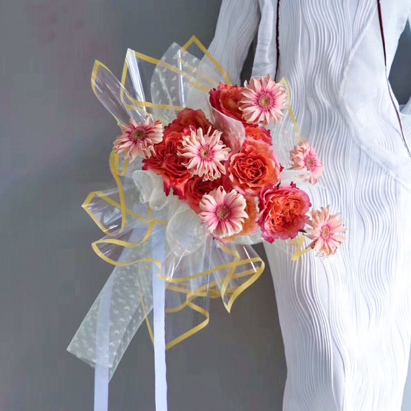 Giấy bóng kính viền màu gói hoa phong cách Hàn Quốc