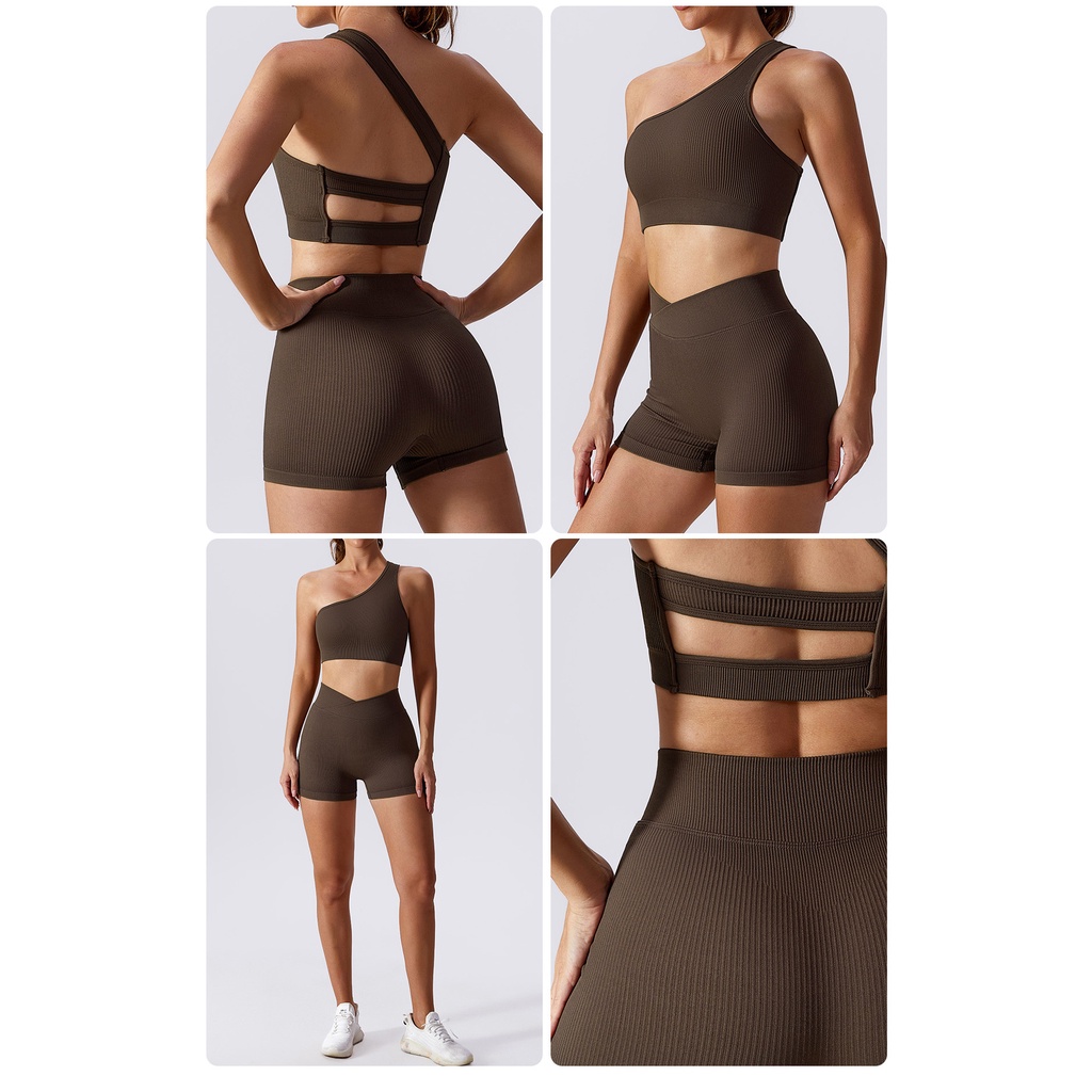 Yoga sports set gân dây đeo đơn và quần short thể thao high-rise