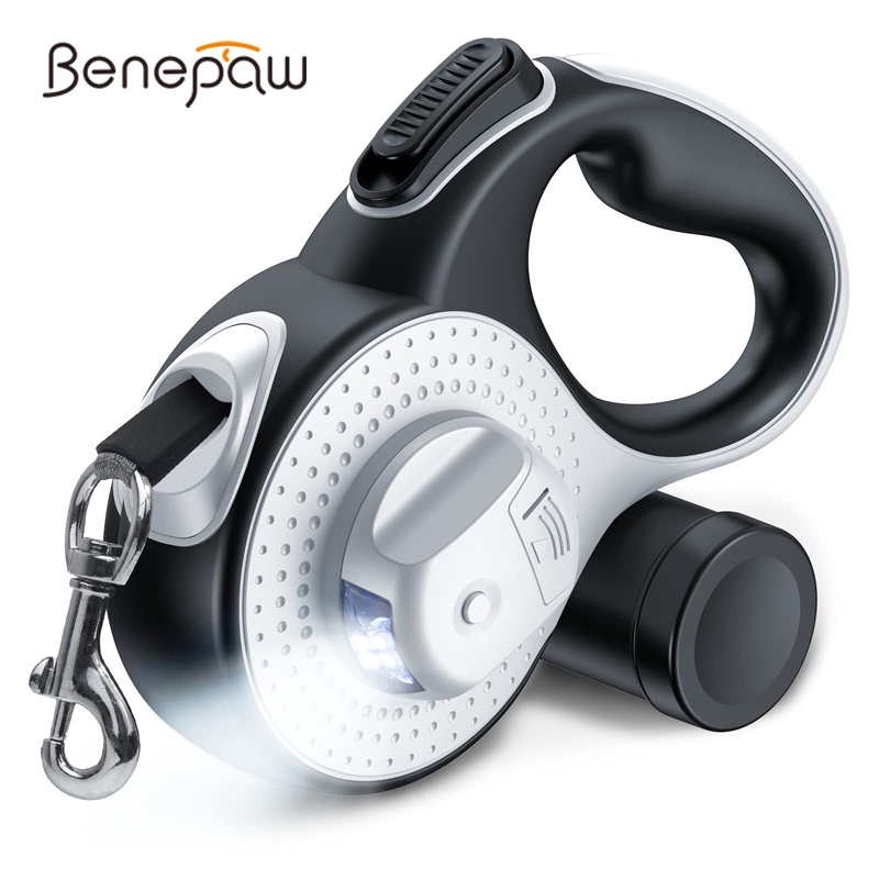 Benepaw dây xích cho chó có thể thu vào đèn pin chống trượt tay cầm cho chó chì cho chó nhỏ vừa lớn không có máy phân phối túi poop