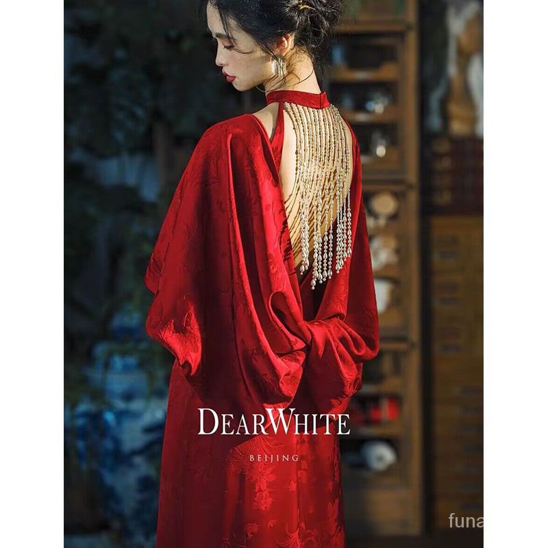 Dear Đầm Sườn Xám Màu Đỏ Phong Cách Công Nghiệp Trung Hoa Mới Cao Cấp