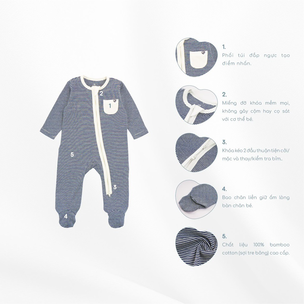 Body Bu dài tay khoá giữa Bamco cho bé trai bé gái