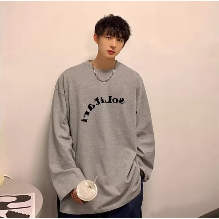 Áo Thun Tay Dài Cổ Tròn Dáng Rộng Phong Cách Retro Mỹ Thời Trang Cao Cấp Cho Nam