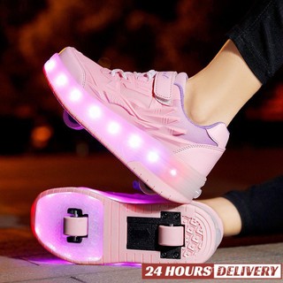 Giày LED có thể sạc lại 2024 Giày Heelys hai bánh trẻ em size 28-40 giày trượt patin dạ quang bé gái giày thể thao da cổ thấp giày trượt patin cha mẹ và con cái VCQX LVTW