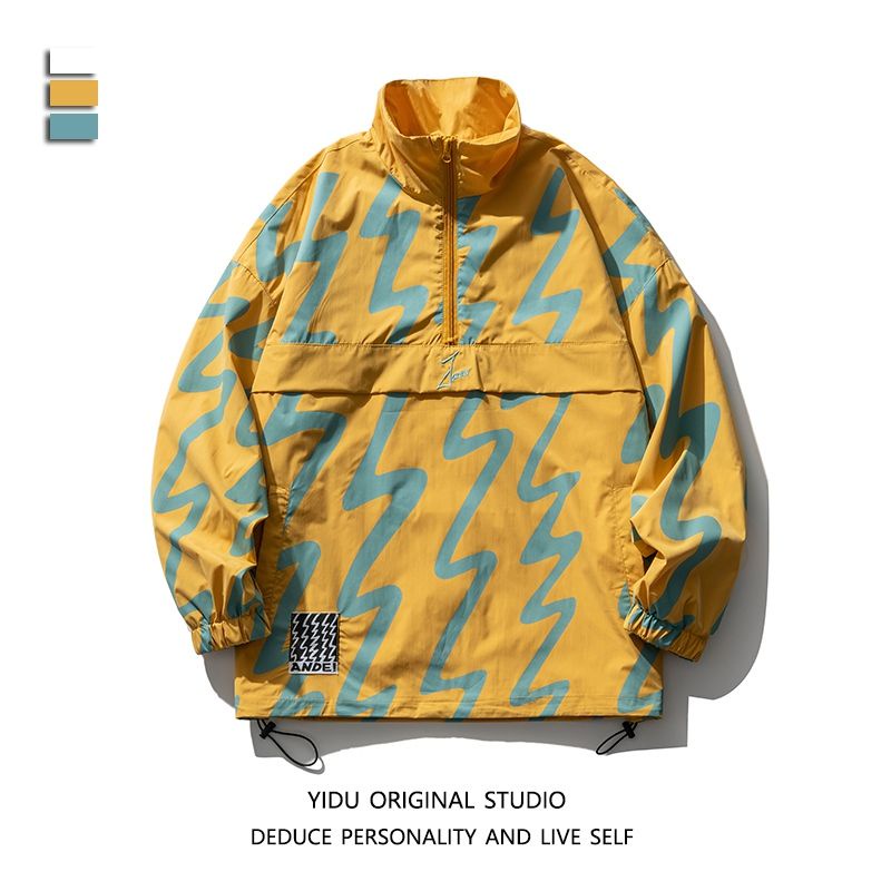 Áo Khoác Bóng Chày Cổ Đứng Dáng Rộng In Họa Tiết Graffiti Đường Phố Hip-Hop Đường Phố Cao Cấp Có Khóa Kéo Đa Năng Cho Nam