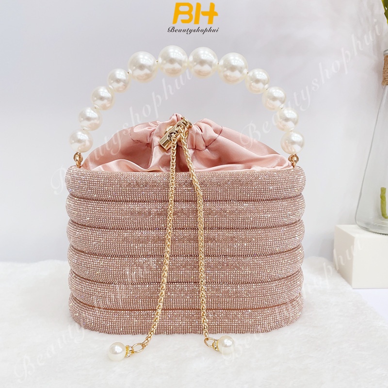 Túi nữ mới ngọc trai cầm tay wave shining rhinestone elegant dinner bag túi đeo chéo đa năng cho nữ