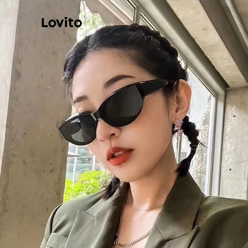 Kính mát mắt mèo Lovito màu trơn phong cách thường ngày thời trang cho nữ L60AD108