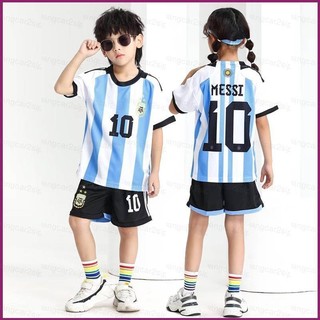 Yp2 22/23 childrens set argentina 3stars jersey home messi football tshirt shorts kids suit py2