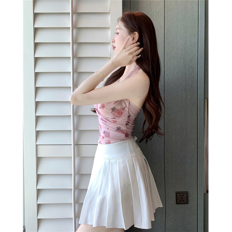 Áo Hai Dây Mùa Hè Dáng Ngắn In Họa Tiết Phong Cách Pháp Thanh Lịch Cho Nữ