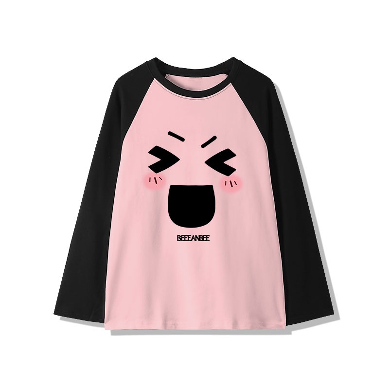 100% cotton 2023 hàn quốc thu đông mới vai in ghép nối dài tay t-shirt nữ hàng đầu