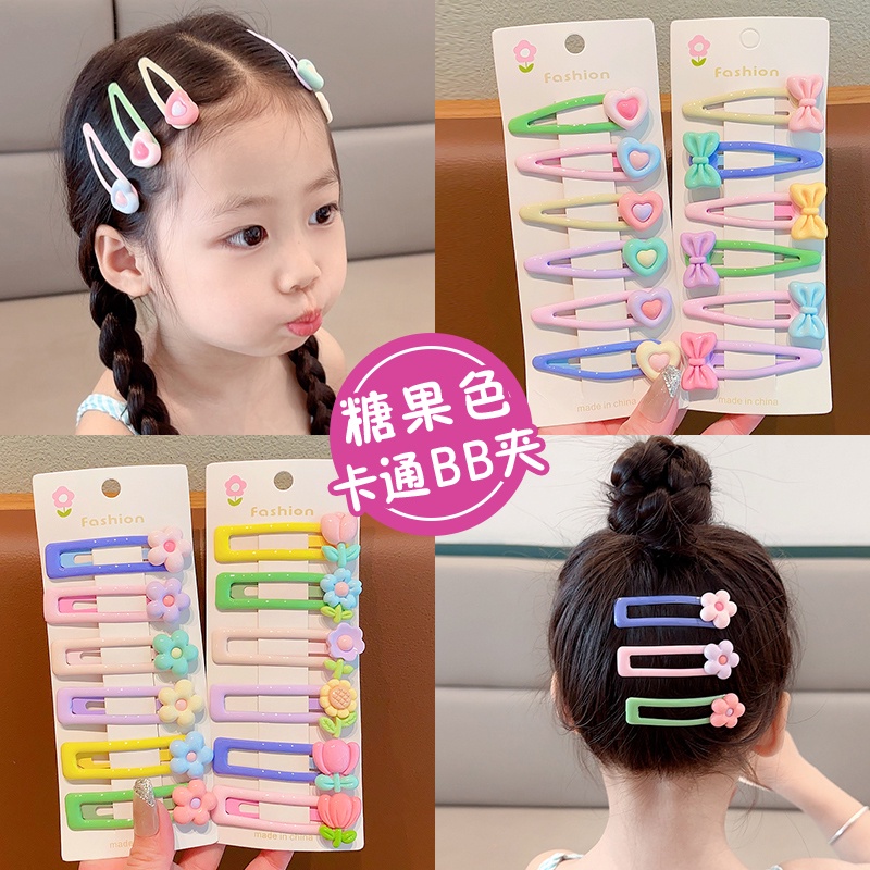 Kẹp tóc trẻ em đầy màu sắc cho bé gái bộ ghim tóc ngọt ngào trượt tóc dễ thương kẹp tóc hoa tình yêu kẹo bb kẹp