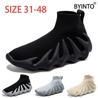  Big size 31-48 high top nam giày chạy bộ siêu nhẹ lưới thoáng khí phụ nữ thể thao giày thể thao đệm mềm chống sốc đáy slip-on đi bộ vớ chạy bộ giày dép đen trắng xám kaki 