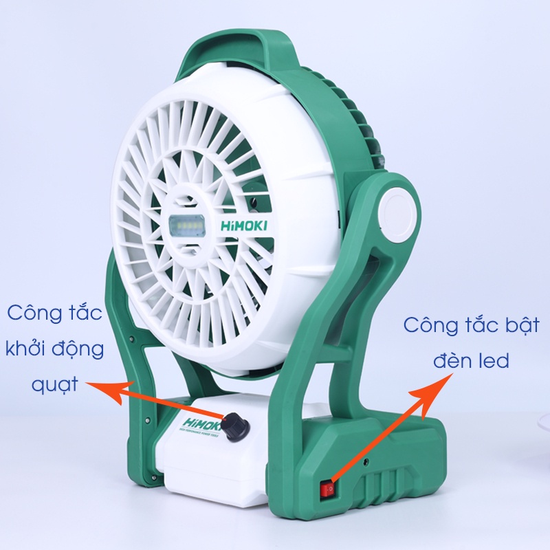 Quạt tích điện Himoki - Kích thước lớn 10 inch - Pin Lithium - Dùng liên tục 10 tiếng