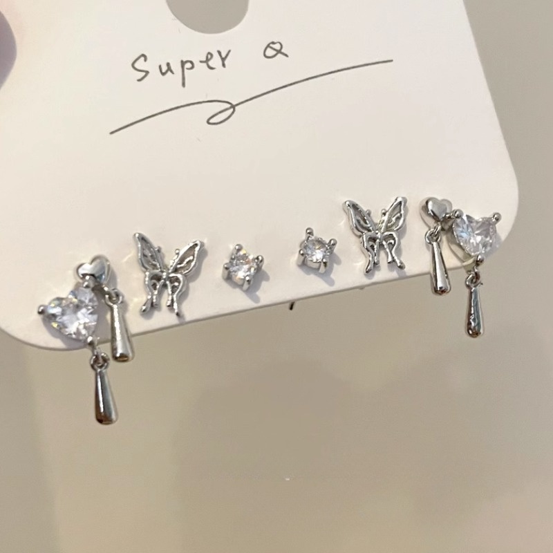 6 Khuyên tai dạng hat WE FLOWER bạc S925 không gây dị ứng hình bướm trái tim đính zircon lấp lánh cho nữ