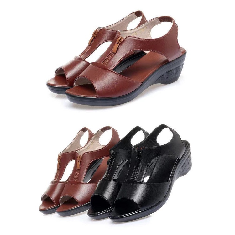 Giày Sandal Hở Mũi Phối Khóa Kéo Thoáng Khí Phong Cách Âu Mỹ