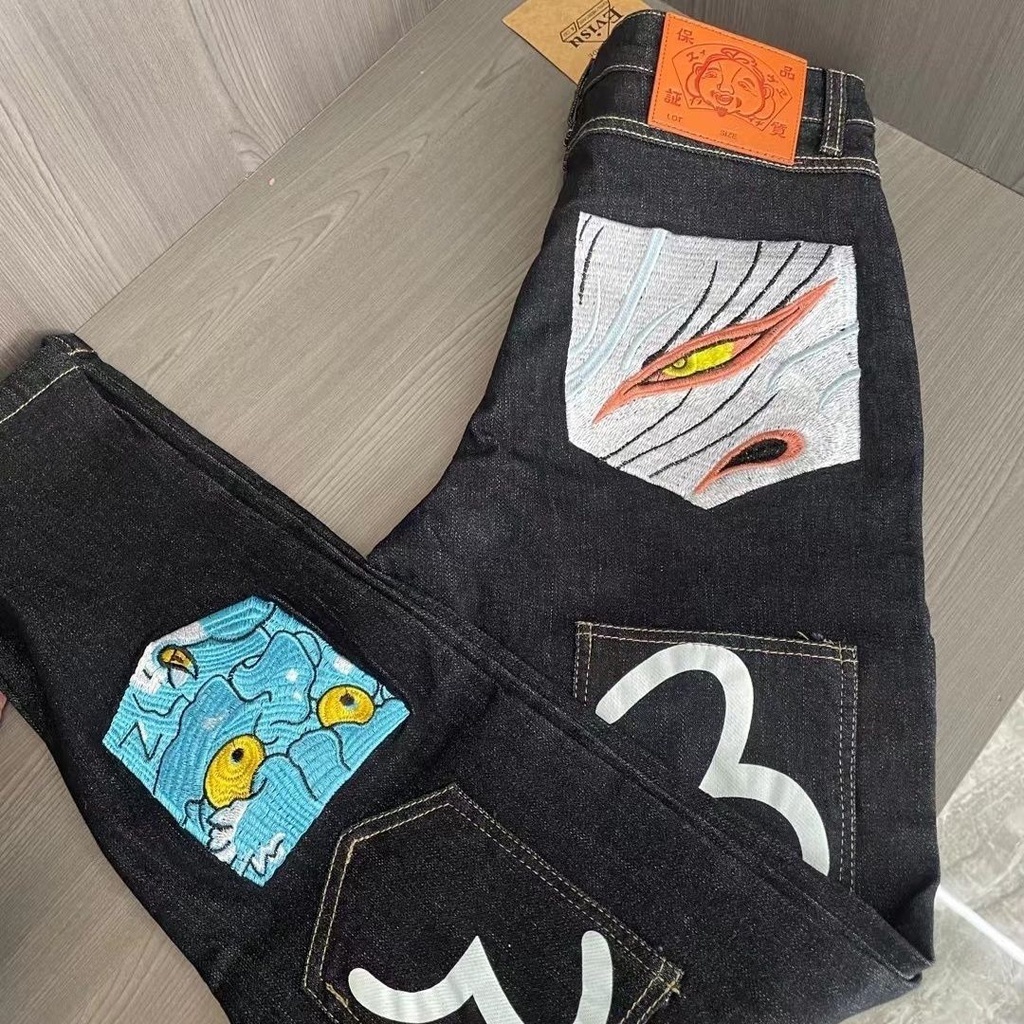 Evisu Quần Jean Dài Dáng Ôm Thêu logo Thời Trang Trẻ Trung Cho Nam
