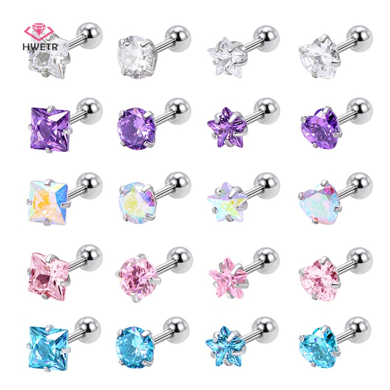 Khuyên tai HWETR kiểu mèo đính đá pha lê zircon thép không gỉ đơn giản thời trang dành cho nữ